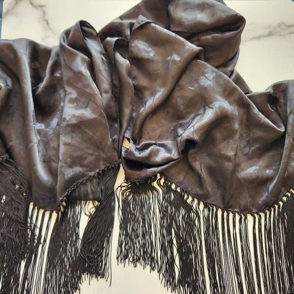 Collection XIIX black fringe shawl Mexican silky vintage extra long - Picture 1 of 8